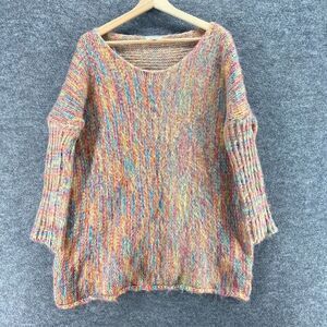 Earthbound Sweater Pullover Women L Large Orange Colorblock Knit Long Sleeve